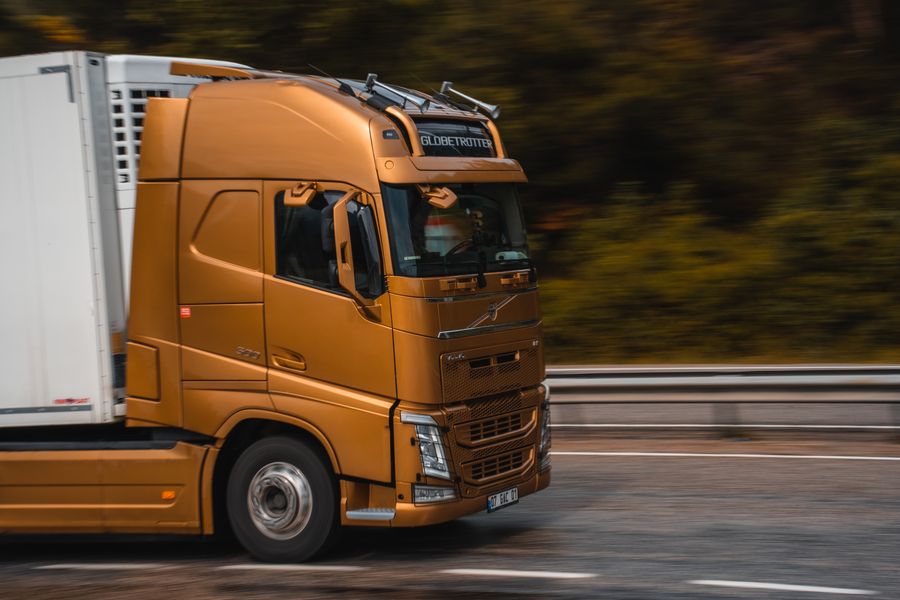 Freight truck travelling on a highway